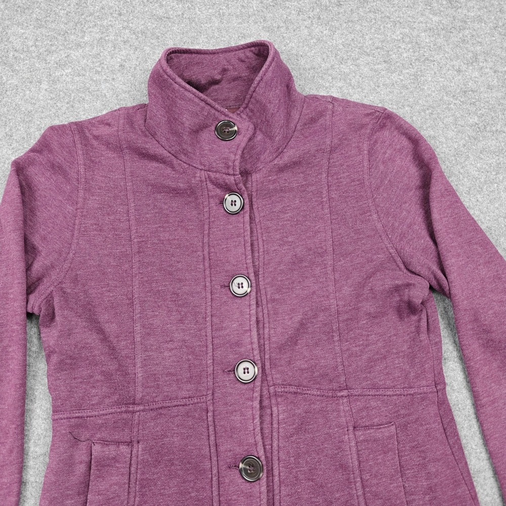 PrAna Jacket Womens Medium Purple Cotton Blend Fleece Lined Button Front Pockets - Picture 2 of 8
